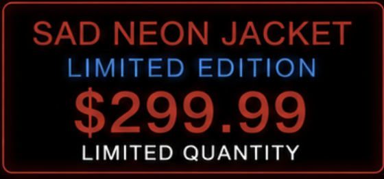 SAD Neon Jacket — Limited Edition — $299.99 — Limited Quantity